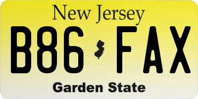 NJ license plate B86FAX