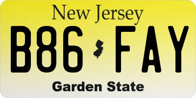 NJ license plate B86FAY