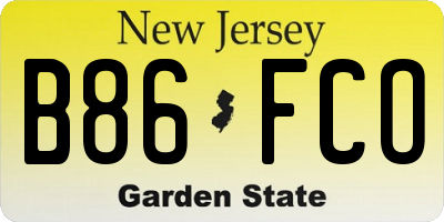 NJ license plate B86FCO