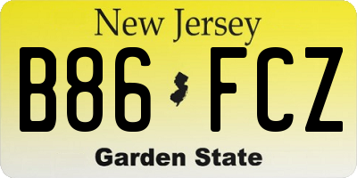 NJ license plate B86FCZ