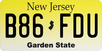 NJ license plate B86FDU