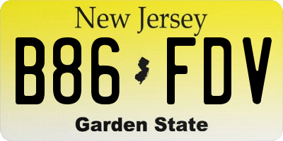 NJ license plate B86FDV