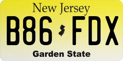 NJ license plate B86FDX