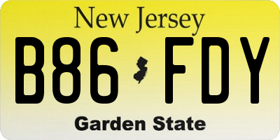 NJ license plate B86FDY