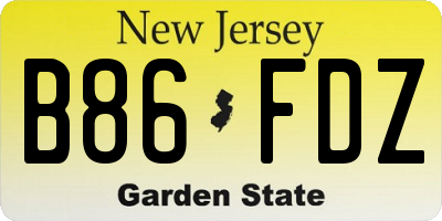 NJ license plate B86FDZ