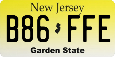 NJ license plate B86FFE