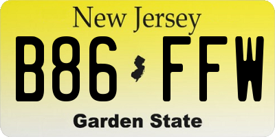 NJ license plate B86FFW