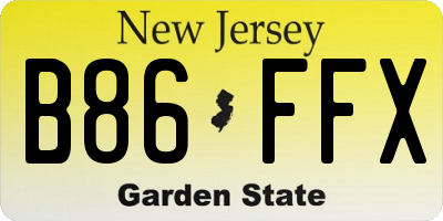 NJ license plate B86FFX
