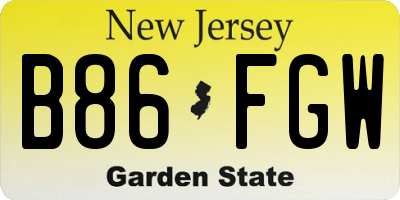 NJ license plate B86FGW