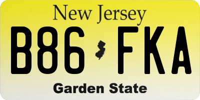 NJ license plate B86FKA