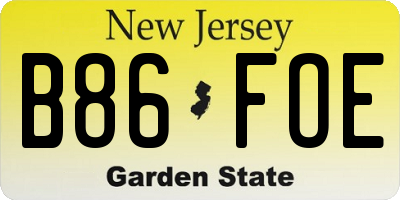 NJ license plate B86FOE