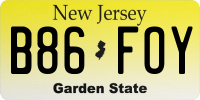 NJ license plate B86FOY