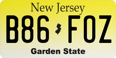 NJ license plate B86FOZ