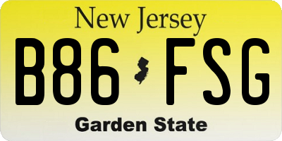 NJ license plate B86FSG