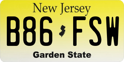 NJ license plate B86FSW