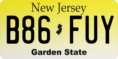 NJ license plate B86FUY