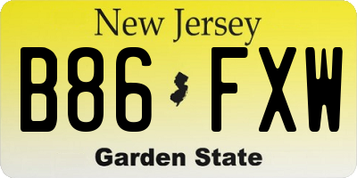 NJ license plate B86FXW