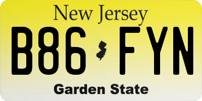 NJ license plate B86FYN