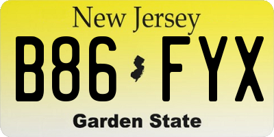 NJ license plate B86FYX