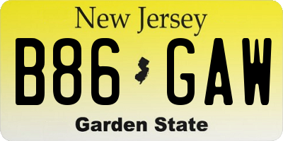 NJ license plate B86GAW