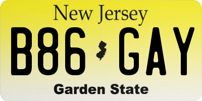 NJ license plate B86GAY