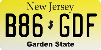 NJ license plate B86GDF