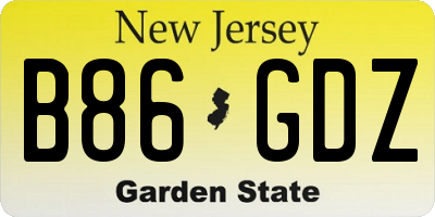 NJ license plate B86GDZ