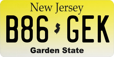 NJ license plate B86GEK