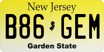 NJ license plate B86GEM