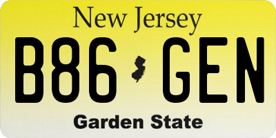NJ license plate B86GEN