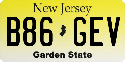 NJ license plate B86GEV
