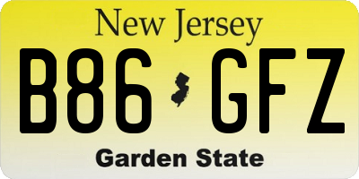 NJ license plate B86GFZ