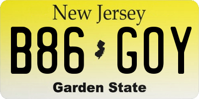 NJ license plate B86GOY
