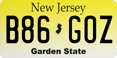 NJ license plate B86GOZ