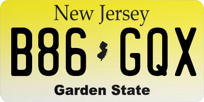 NJ license plate B86GQX