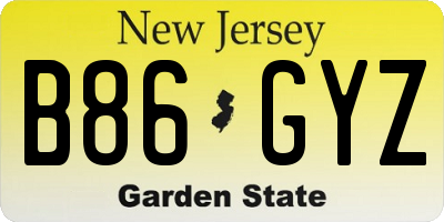 NJ license plate B86GYZ