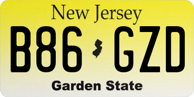NJ license plate B86GZD