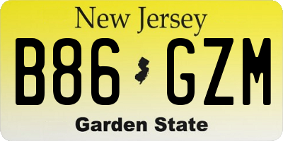 NJ license plate B86GZM