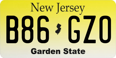 NJ license plate B86GZO