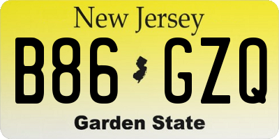NJ license plate B86GZQ