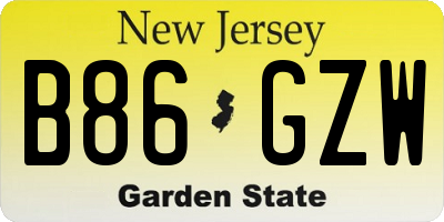 NJ license plate B86GZW