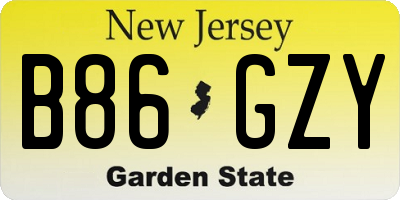 NJ license plate B86GZY