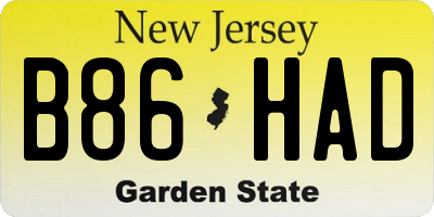 NJ license plate B86HAD