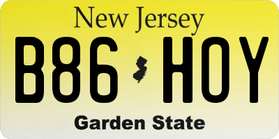NJ license plate B86HOY