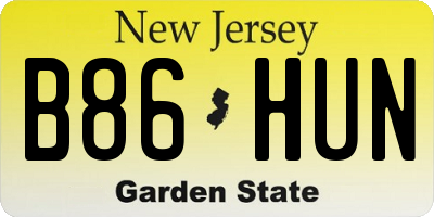 NJ license plate B86HUN