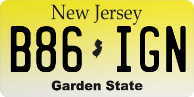 NJ license plate B86IGN