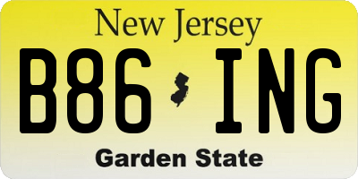 NJ license plate B86ING