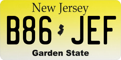 NJ license plate B86JEF