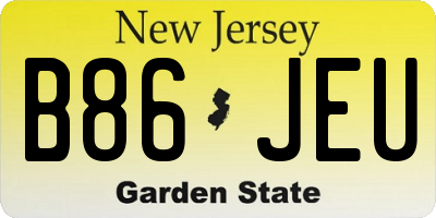NJ license plate B86JEU