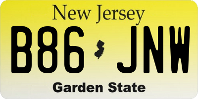 NJ license plate B86JNW
